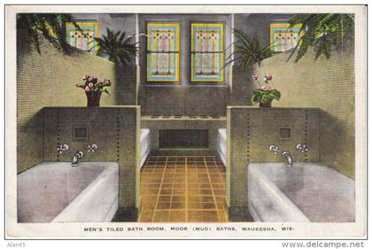 Waukesha WI Wisconsin, Mens Tiled Bath Room, Moor Mud Bath Spa c1910s Vintage Postcard