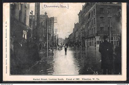 AK Wheeling, WV, Market Street looking South, Hochwasser 1907