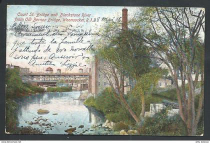 +++ CPA - Amérique - Etats Unis - Rhode Island - WOONSOCKET - Court St Bridge and Blackstone River from Old Bernon  //