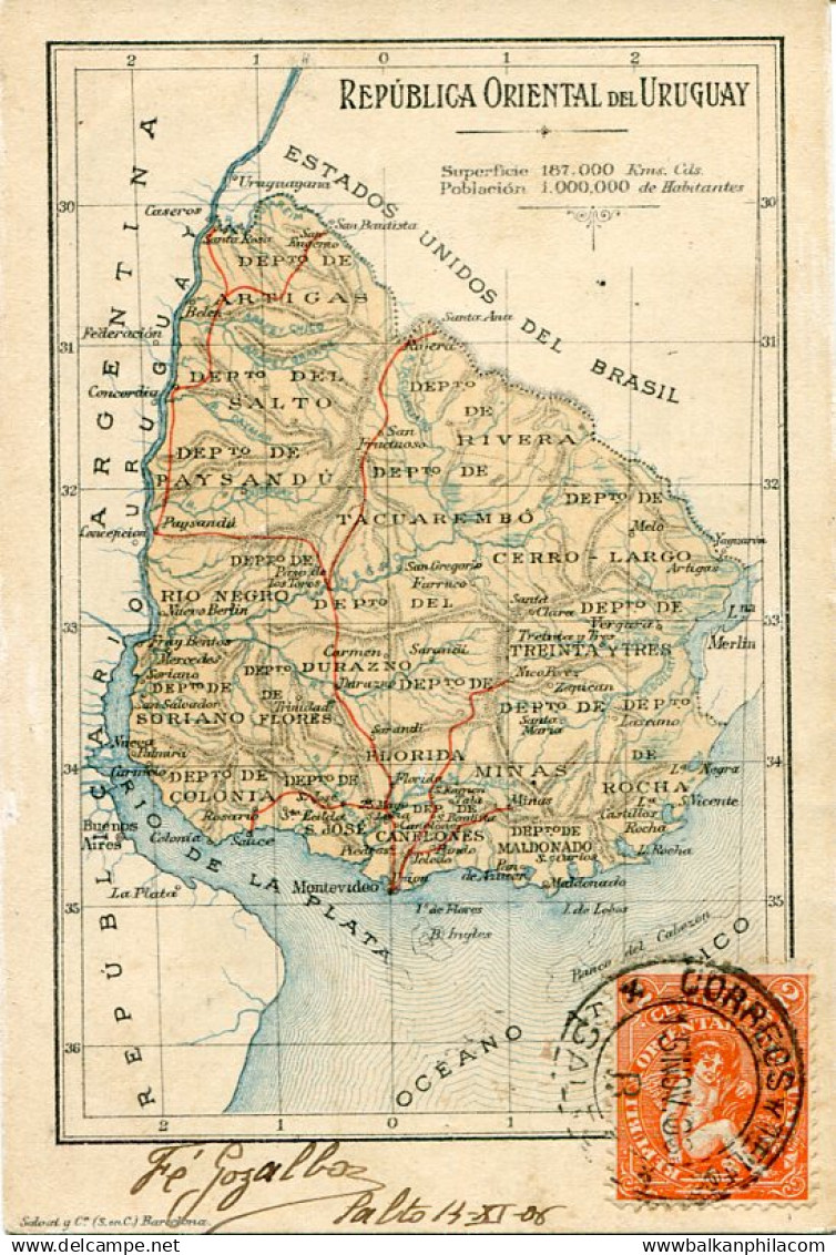 Uruguay 1905 Eastern Republic Map to Groningen