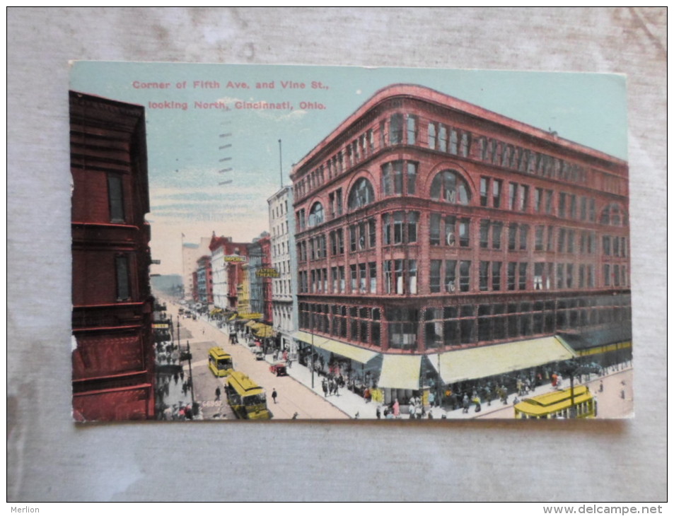 USA  Cincinnati Ohio OH  -  Corner of Fifth  Ave. &amp; Vine St.  Looking North - tram  1912   D124313