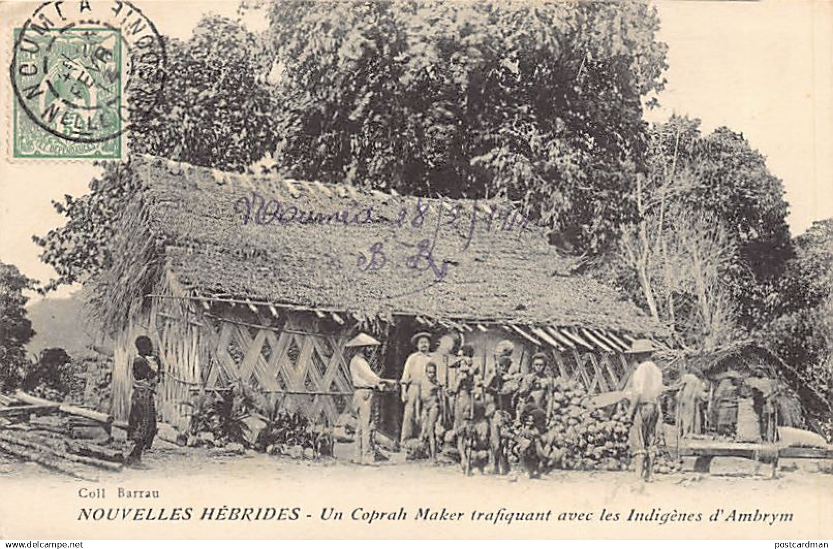 Vanuatu - New Hebrides - A copra maker trading with the natives of the Isle of Ambrym - Publ. Barrau