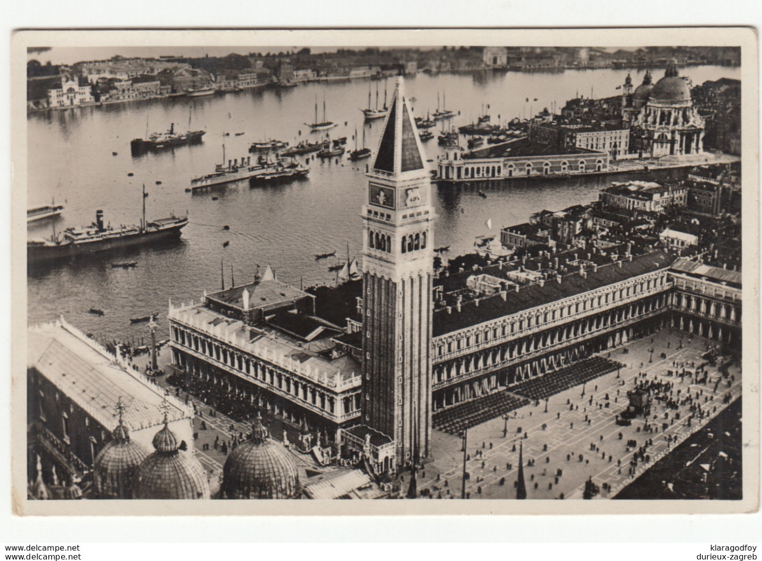 Venice, panorama of Piazza San Marco and Bell Tower posted 1935 Venezia to Hoče b191101