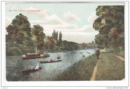 Eel Pie Island - Twickenham - steam boat - London suburbs - United Kingdom - old postcard - unused