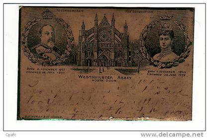 carte précurseur 1902 Westminster abbey ,to commemorate the coronation roi et reine born...crowned....1902