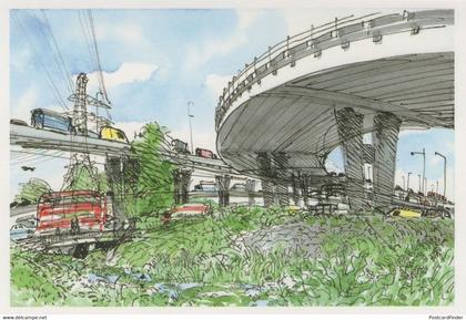 Charlie Browns Roundabout London M11 River Roding Painting Postcard