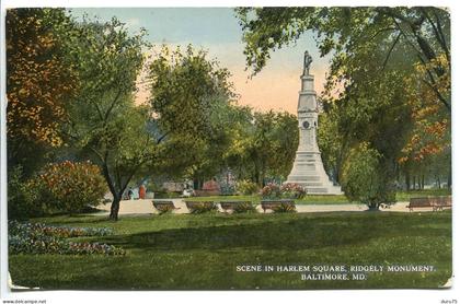 Voyagé 1915 - BALTIMORE Scène in Harlem Square Ridgely Monument