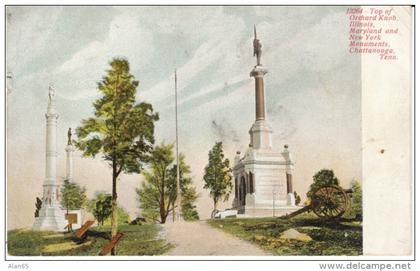 Chattanooga Tennessee, Orchard Knob US Civil War Monuments, IL MD NY State Memorials c1900s Vintage Postcard