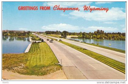 Cheyenne WY Wyoming, Highway Scene, Autos, c1960s Vintage Postcard