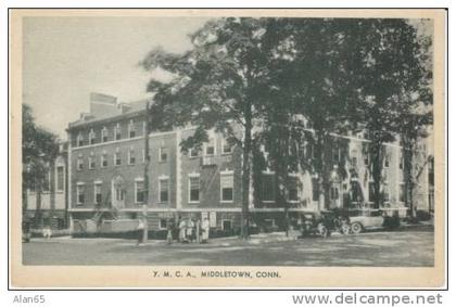 Middletown CT Connecticut, YMCA Building, Street Scene, Auto  c1920s/30s Vintage Postcard