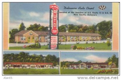 New Castle DE Delaware, Delaware Auto Court Lodging,  c1940s/50s Vintage Linen Postcard