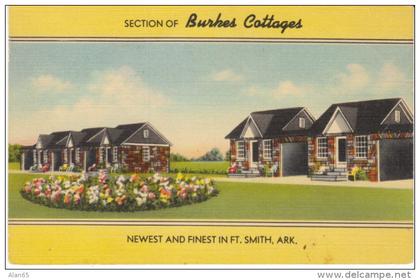 Fort Smith AR Arkansas, Burkes Cottages, Motel Lodging, c1930s/40s Vintage Linen Postcard