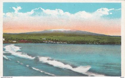 Hilo Hawaii, View of City Beach and Mauna Kea Mountain, c1910s/20s Vintage Postcard