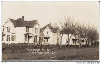 Lost Nation IA Iowa, Street Scene, Houses Architecture, c1900s Vintage Real Photo Postcard