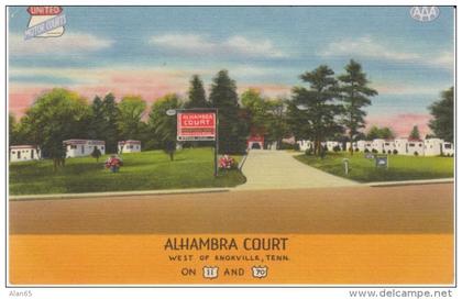 Knoxville TN Tennessee, Alhambra Court Motel Lodging, c1930s Vintage Linen Postcard