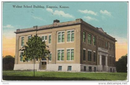 Emporia KS Kansas, Walnut School Building, c1910s Vintage Postcard