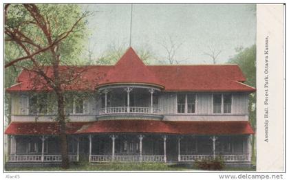 Ottawa KS Kansas, Assembly Hall Forest Park, c1900s Vintage Postcard