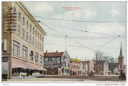 Haymarket Square Lewiston Maine Street Scene on 1910s Vintage Postcard