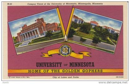 Minneapolis MN Minnesota, University of Minnesota Campus Greetings, c1940s Vintage Curteich Linen Postcard