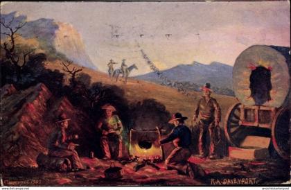 Artiste CPA Davenport, R. A., The Camp Fire, Cowboys am Lagerfeuer