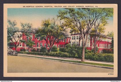 Postcard, United States, Norfolk VA, Norfolk General Hospital