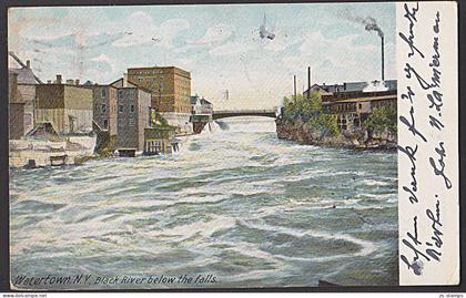 Watertown Black river below the falls 1906 Flaggenstempel nach Zwickau Sachsen