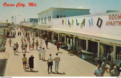 Ocean City Maryland, Boardwalk 'Playland' Sign, Amusement Rides, c1960s Vintage Postcard