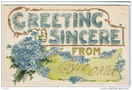 Coyle OK Oklahoma Sincere Greetings Flowers Large Letter c1900s Vintage Embossed Postcard