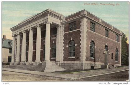 Greensburg PA Post Office, Greensburg PA Flag Cancel Postmark, 1910s Vintage Postcard