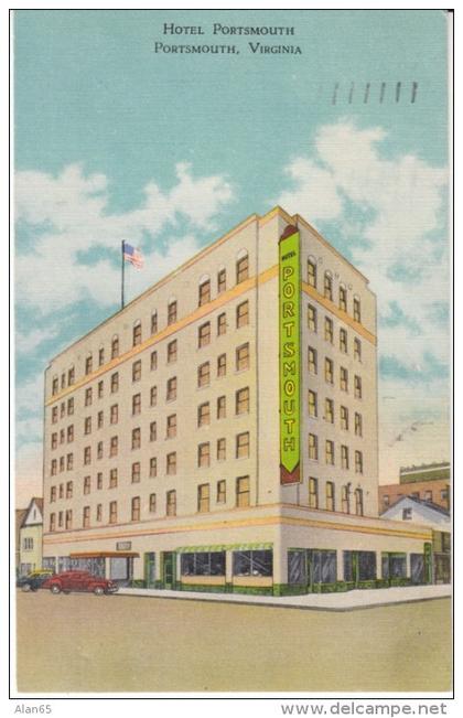 Portsmouth VA Virginia, Hotel Portsmouth Lodging, c1940s Vintage Linen Postcard