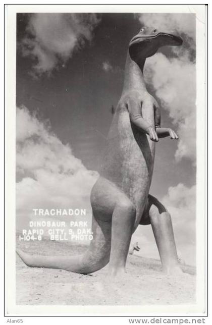 Rapid City SD South Dakota, Dinosaur Park Trachadon Statue, c1940s Vintage Real Photo Postcard