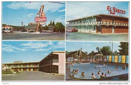 East Rock Springs WY Wyoming, El Rancho Lodge Motel, Autos Pool c1960s/70s Vintage Postcard