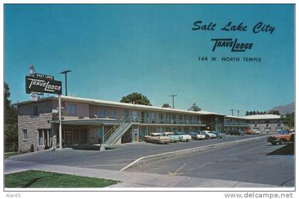 Salt Lake City UT Utah, TraveLodge Motel Lodging, Auto, c1950s/60s Vintage Postcard