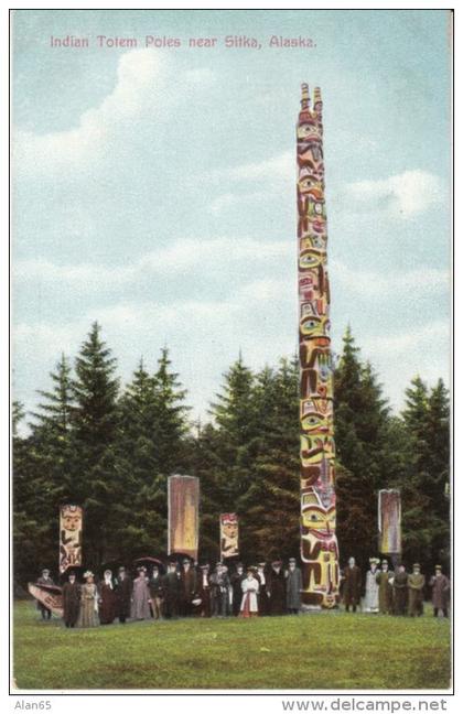 Sitka Alaska, Indian Totem Poles, Native American Art Totems, c1900s Vintage Postcard