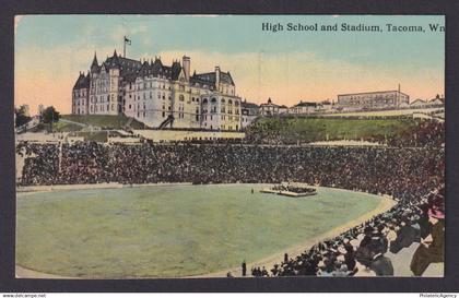 Postcard, United States, Tacoma WA, High School and Stadium