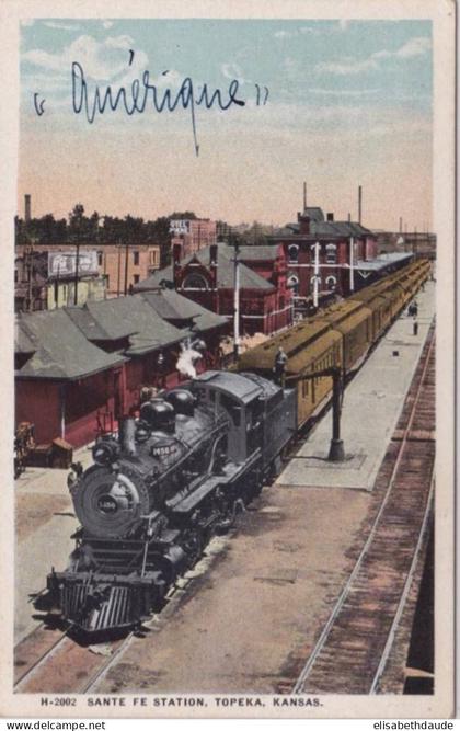 USA - CARTE POSTALE de la GARE de SANTE FE , TOPEKA, KANSAS -  TRES BEAU PLAN de TRAIN - LOCOMOTIVE