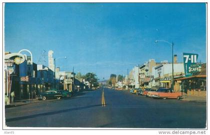 Vernal UT Utah, Main Street Scene, 7-11 Cafe, Autos, Great Neon Signs, c1950s Vintage Postcard