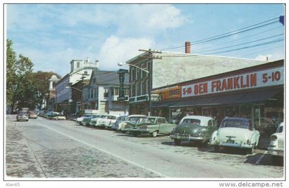 Vergennes VT Vermont, Main Business District Street Scene, Auto, c1950s Vintage Postcard