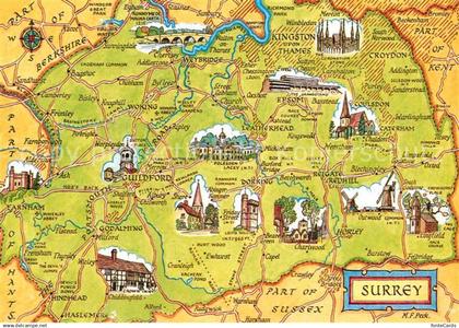 72768918 Surrey Map Landkarte mit Sehenswuerdigkeiten Surrey