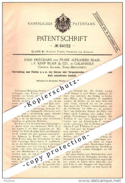 Original Patent - J. Pritchard und F. Blair in Galashiels , Selkirk , Scotland , 1895 , Apparatus for dyeing yarn !!!