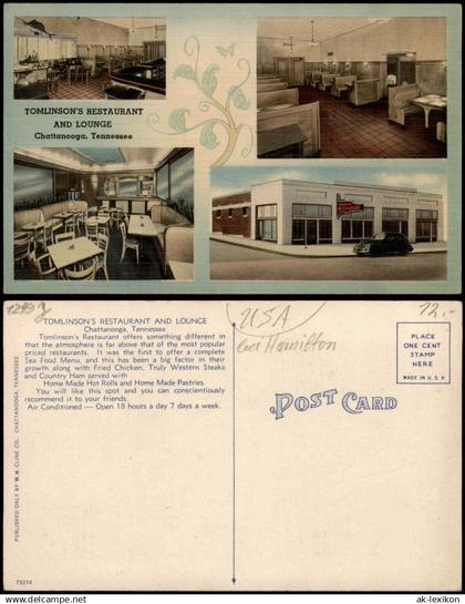 Postcard Chattanooga TOMLINSON'S RESTAURANT AND LOUNGE RESTAURANT 1930