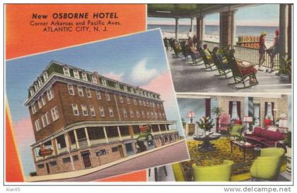 Atlantic City NJ New Jersey, New Osborne Hotel Multi-view c1930s Vintage Linen Postcard