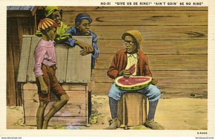 Black Americana, "Give us de Rine?" (1930s) Asheville ND-51 Postcard