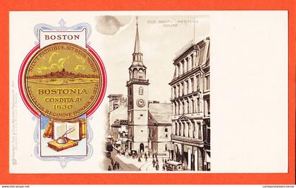 23949 / ⭐ BOSTON MA-Massachusetts BOSTONIA Condita 1630 Old South Meeting House 1900s RAPHAEL TUCK HERALDIC 5011