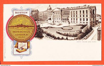 23950 / ⭐ BOSTON MA-Massachusetts BOSTONIA Condita 1630 State House and Park 1900s RAPHAEL TUCK HERALDIC 5010