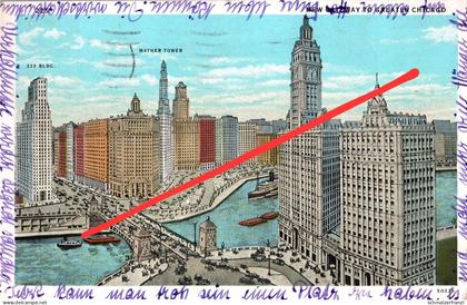 AK Chicago World Fair 1933 Wrigley Building Michigan Boulevard Bridge Mather Tower Illinois IL United States USA