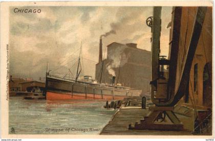 Chicago - Glimpse of chicago River - Litho