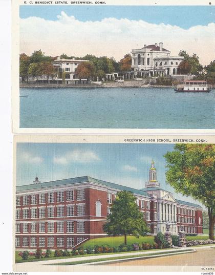 2 cp Amérique du Nord CT Connecticut GREENWICH HIGH SCOOL CONN E C BENEDICT ESTAVE