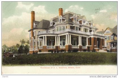 Bristol CT Connecticut, A.L. Sessions Residence, Mansion Architecture, c1900s Vintage Postcard