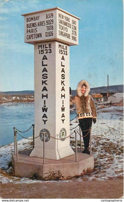 USA Fairbanks AK Alaska Highway Marker young woman photo